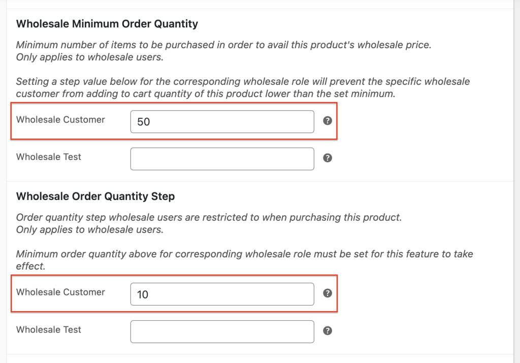 Set the Wholesale Minimum Order Quantity and Order Quantity Step
