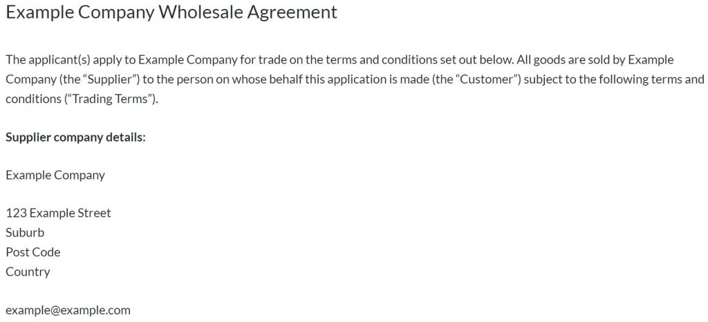 An example of a wholesale policy generated by the wholesale terms generator. 