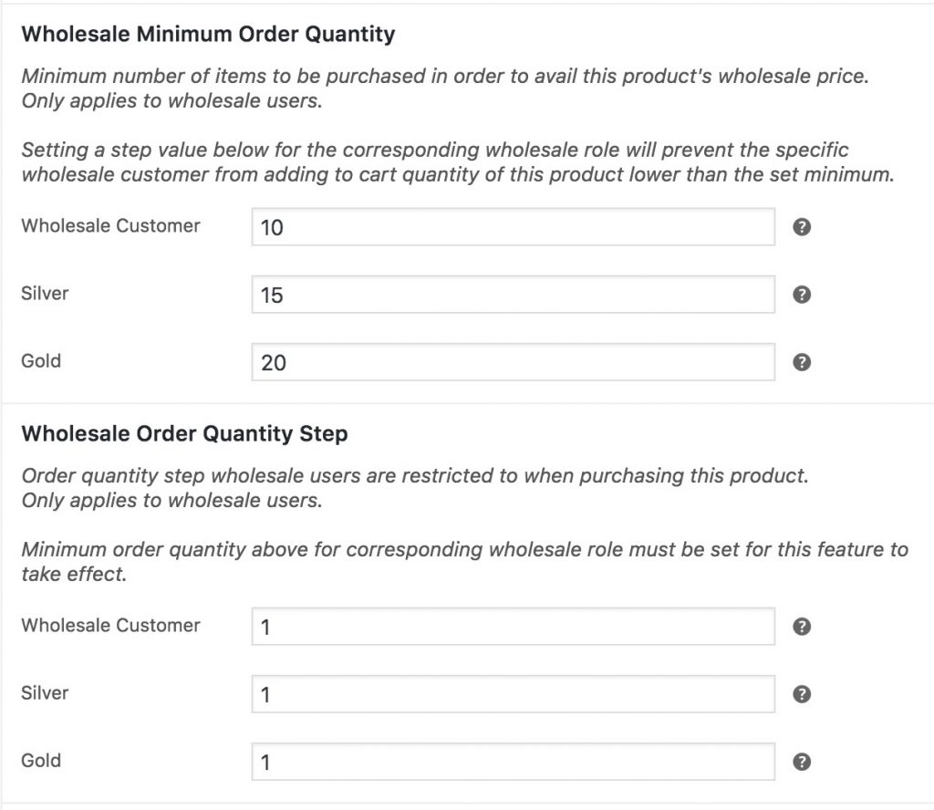 Minimum order quantity for wholesale customers.
