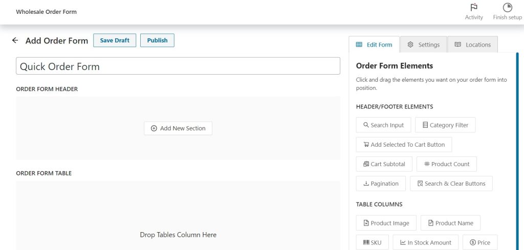 Creating an order form with Wholesale Order Form.