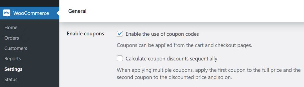 The WooCommerce settings allows you to enable your wholesale discount code.