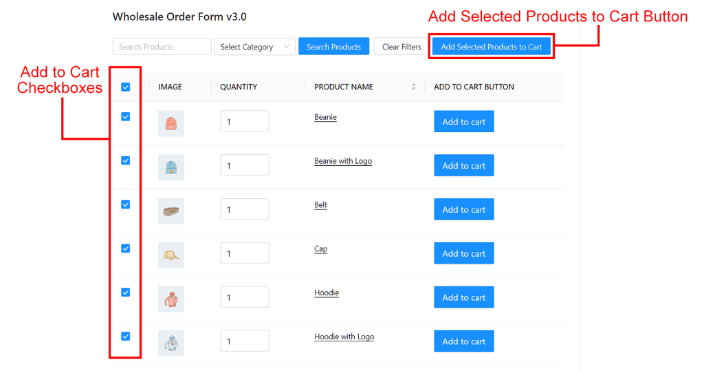 Wholesale Order Form Version 3.0 (WWOF3): Add Selected Products to Cart