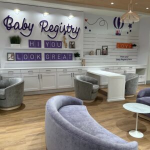 Baby Registry lounge area at front of store. (Photo Credit: Retail TouchPoints)