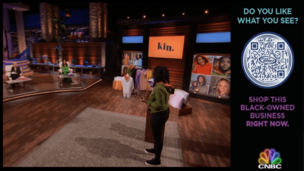 A shoppable TV moment enabled by QR code on NBCU's Shark Tank.