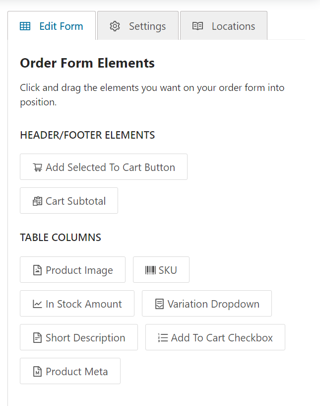 Edit wholesale order form elements