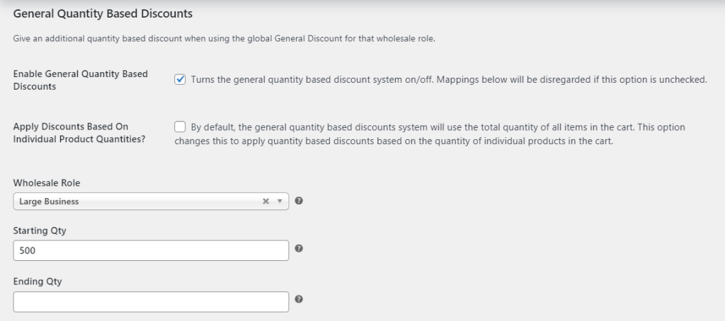 Adding starting and ending quantities from the Wholesale Prices settings. 