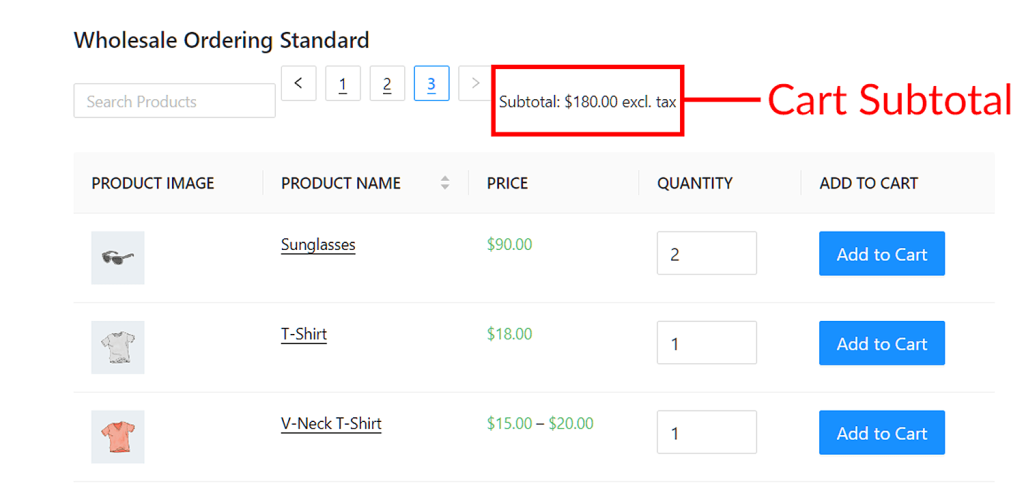 Cart subtotal is one of the most important header and footer elements to put on your wholesale order form