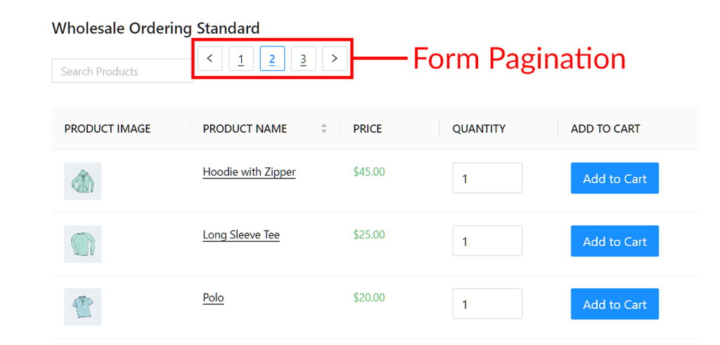 Form Pagination is one of the most important header and footer elements to put on your wholesale order form