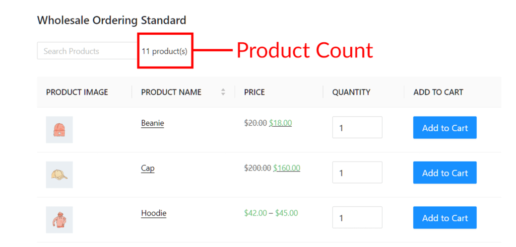 Product Count is one of the most important header and footer elements to put on your wholesale order form
