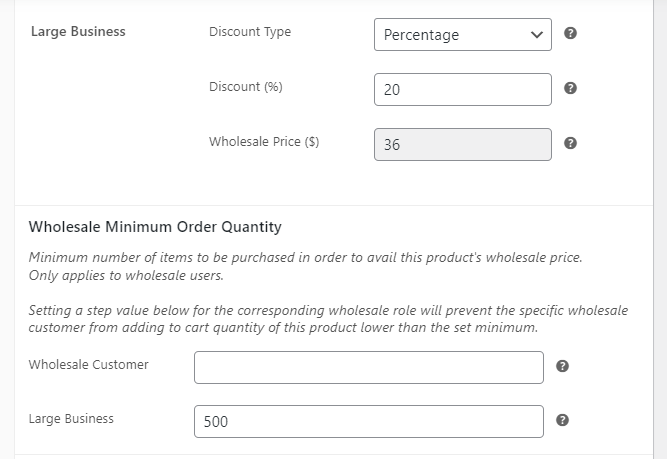 The wholesale discount for custom users.