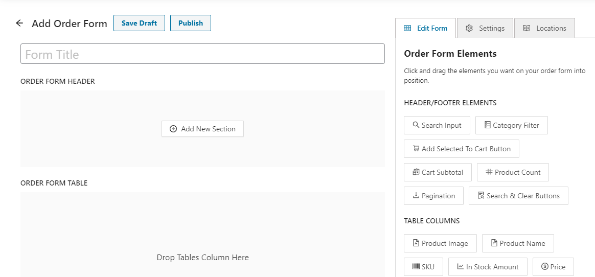 The product order form builder in Wholesale Order Forms