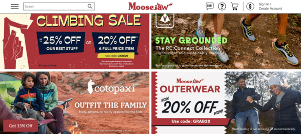 Moosejaw home page