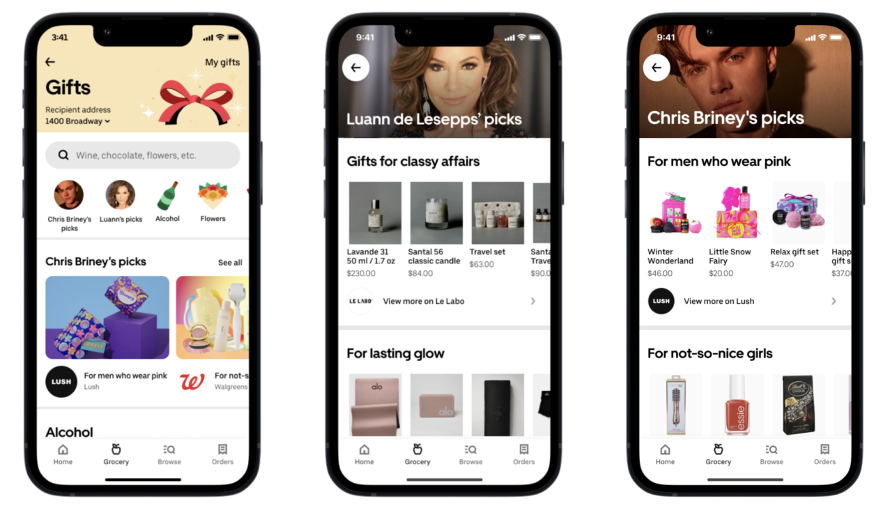 The new Uber Gift Hub features curated lists from celebrities.