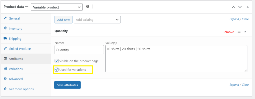 Setting attribute values to generate WooCommerce product variations 