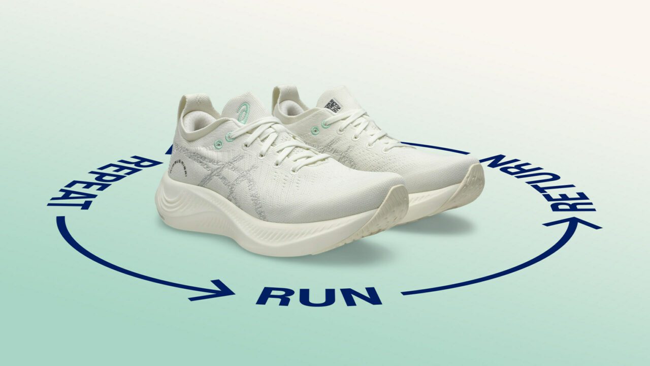 The Asics Nimbus Mirai running shoe, designed to be recycled.
