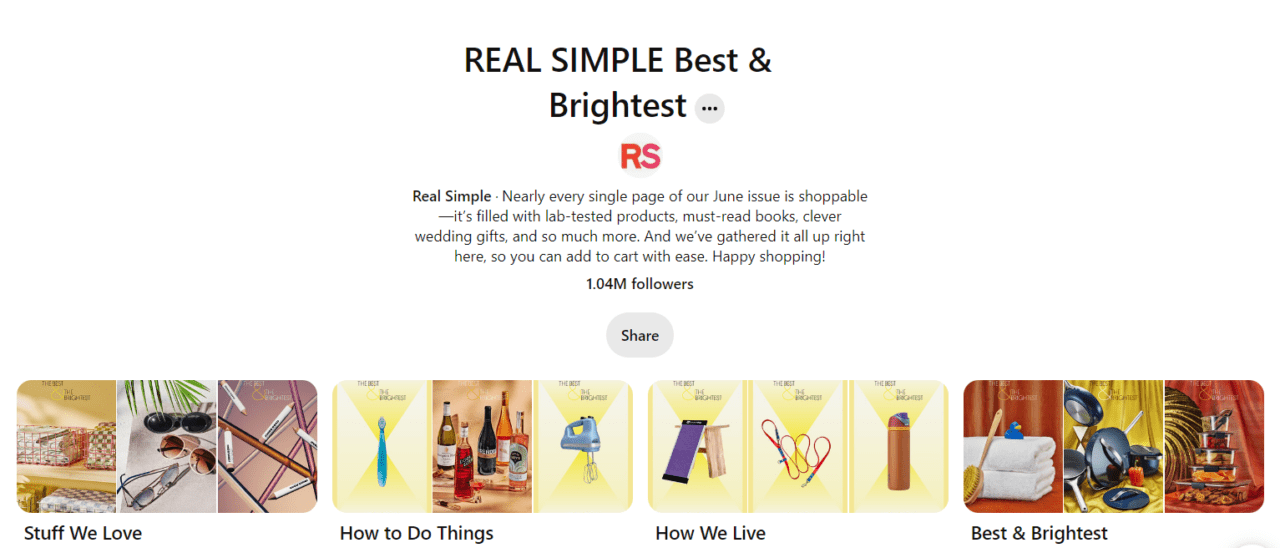 Real Simple curated boards on Pinterest