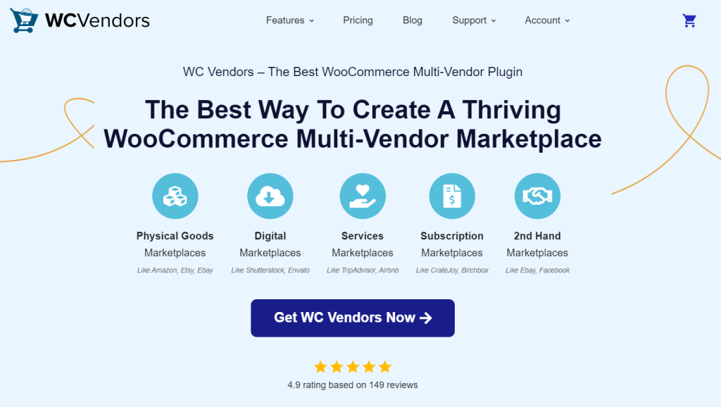 Screenshot of WCVendors landing page. 