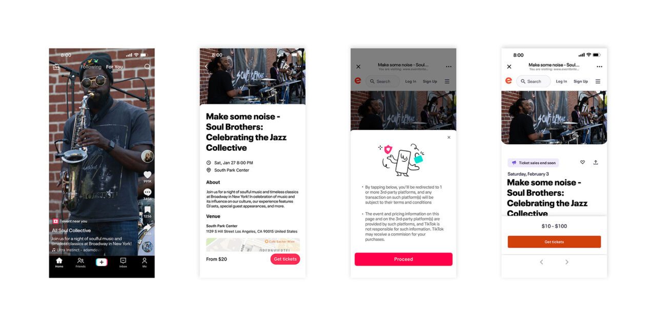 Screenshot of the Eventbrite integration on TikTok.