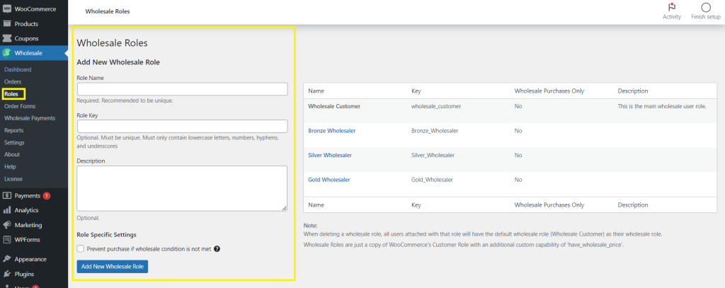 A screenshot of the WordPress interface, where WooCommerce store owners can create more B2B user roles. 